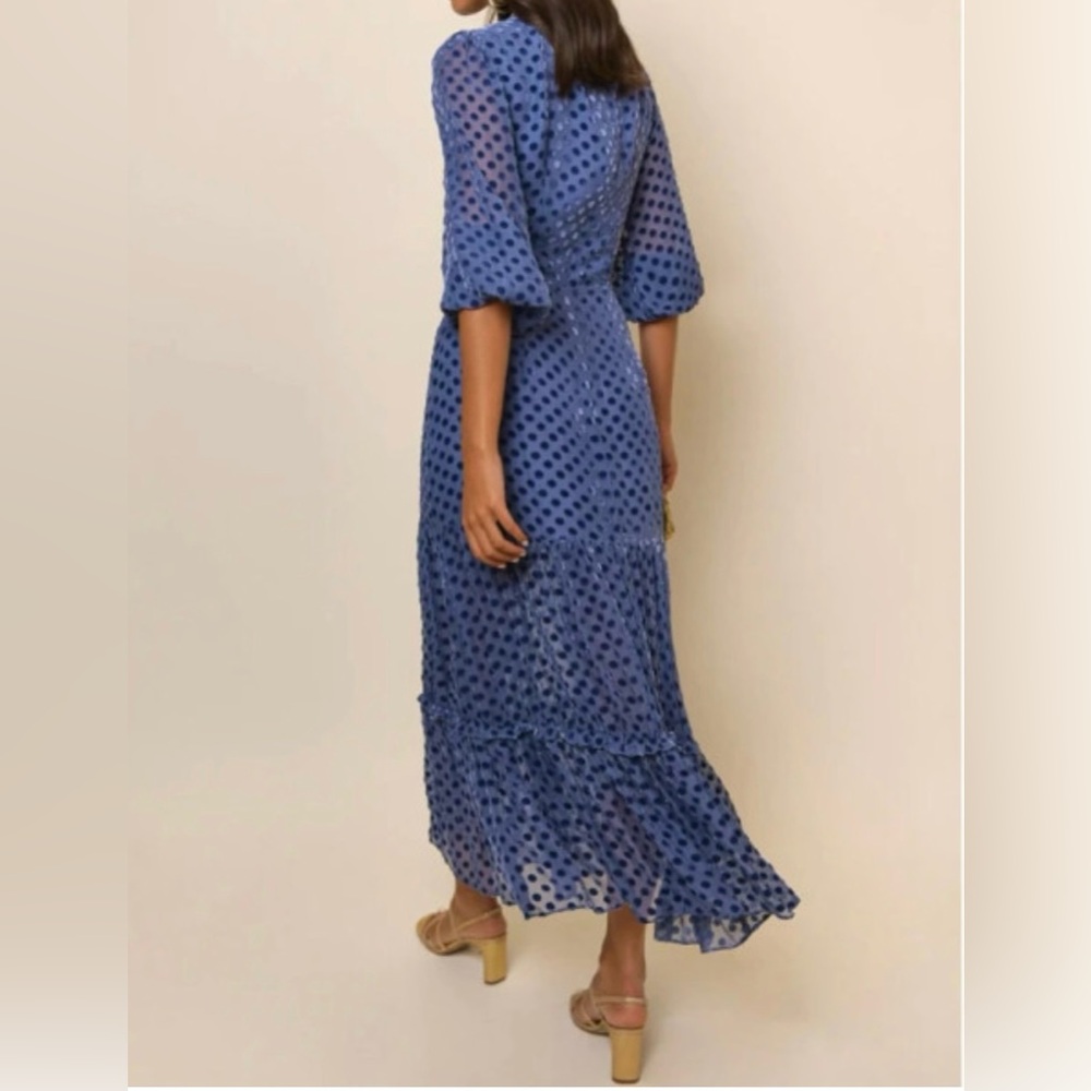 RIXO Elsie - Steel Blue Spot Dress - Picture 2 of 6